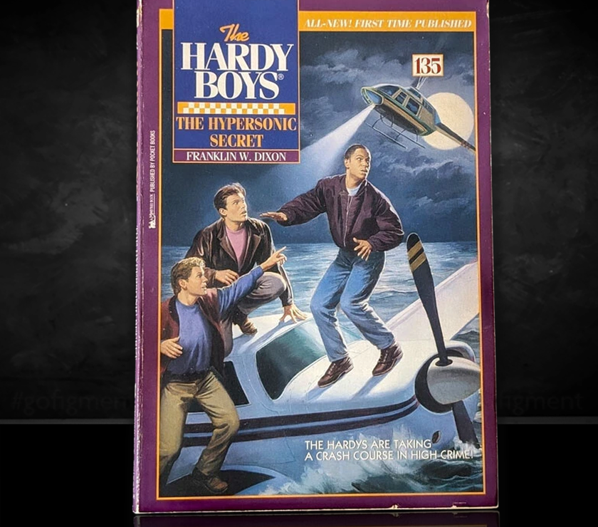 Image of a Hardy Boys Paperback book featuring 135 The Hypersonic Secret - The Hardy Boys Paperback Book - Vintage 1995