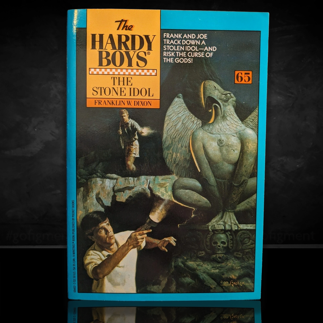 Image of a Hardy Boys Paperback book featuring 65 The Stone Idol - The Hardy Boys Paperback Book - Vintage 1981