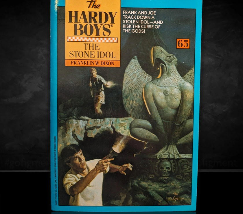 Image of a Hardy Boys Paperback book featuring 65 The Stone Idol - The Hardy Boys Paperback Book - Vintage 1981