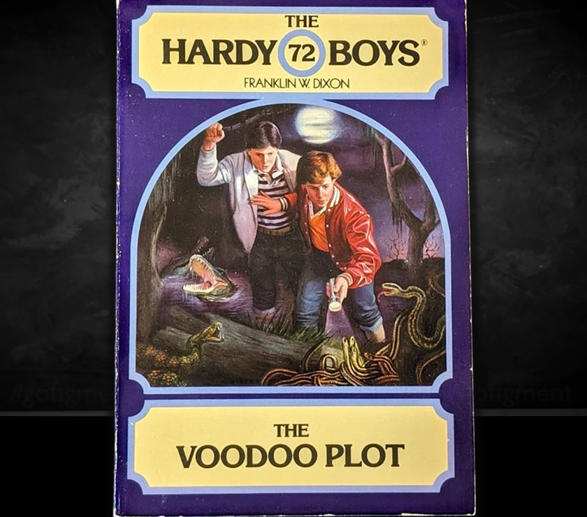 Image of a Hardy Boys Paperback book featuring 72 The Voodoo Plot - The Hardy Boys Paperback Book - Vintage 1982