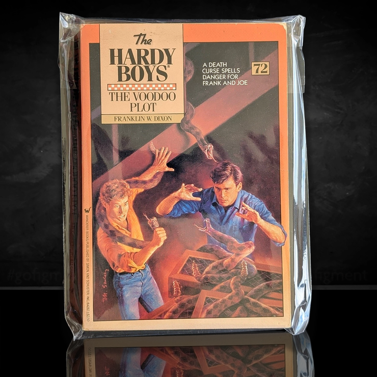 Image of a Hardy Boys Paperback book featuring 72 The Voodoo Plot - The Hardy Boys Paperback Book - Vintage 1982