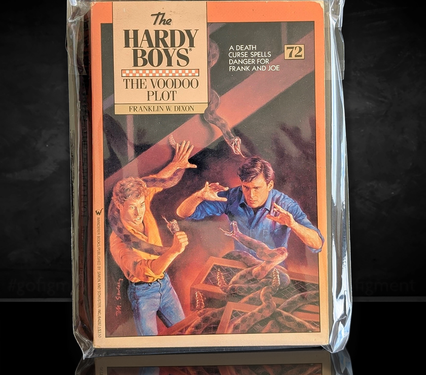 Image of a Hardy Boys Paperback book featuring 72 The Voodoo Plot - The Hardy Boys Paperback Book - Vintage 1982