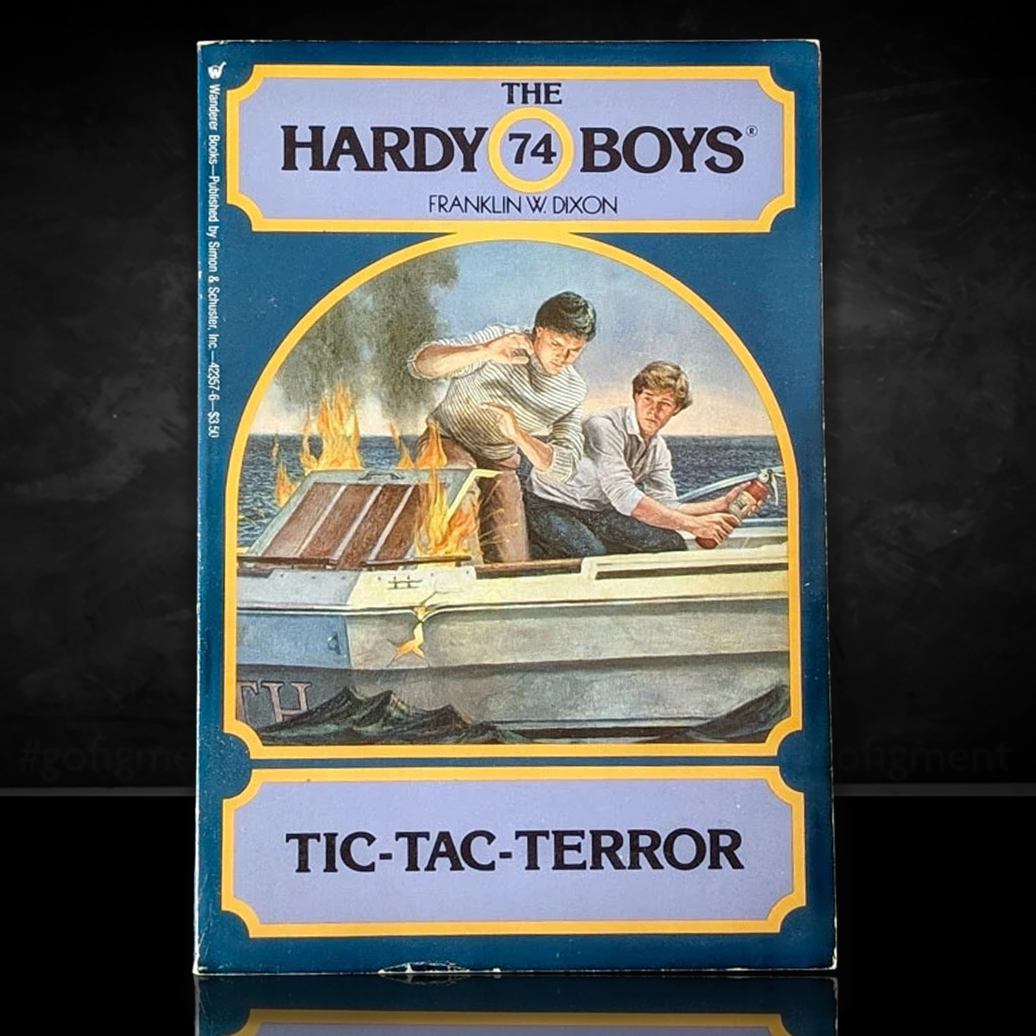 Image of a Hardy Boys Paperback book featuring 74 Tic-Tac-Terror - The Hardy Boys Paperback Book - Vintage 1982