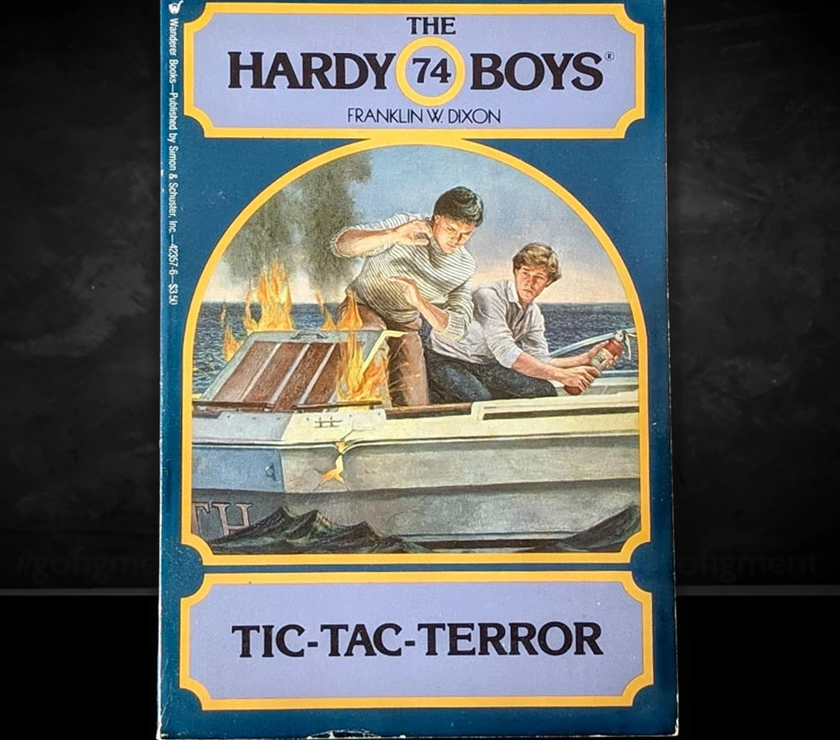 Image of a Hardy Boys Paperback book featuring 74 Tic-Tac-Terror - The Hardy Boys Paperback Book - Vintage 1982