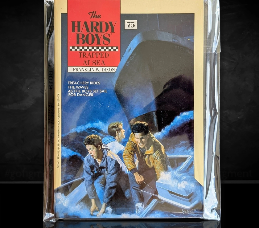 Image of a Hardy Boys Paperback book featuring 75 Trapped at Sea - The Hardy Boys Paperback Book - Vintage 1982