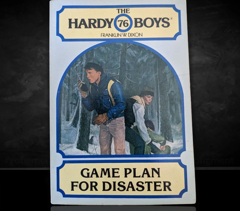 Image of a Hardy Boys Paperback book featuring 76 Game Plan for Disaster - The Hardy Boys Paperback Book - Vintage 1982