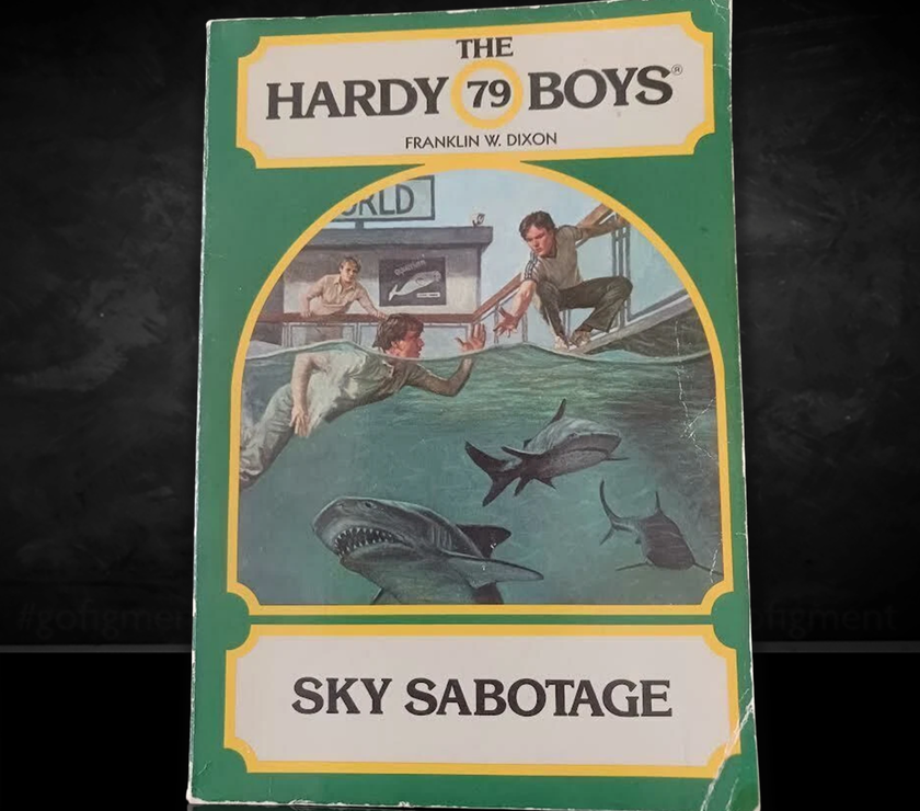 Image of a Hardy Boys Paperback book featuring 79 Sky Sabotage - The Hardy Boys Paperback Book - Vintage 1983