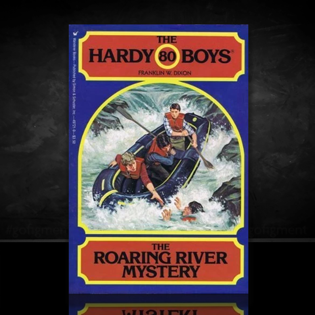 Image of a Hardy Boys Paperback book featuring 80 The Roaring River Mystery - The Hardy Boys Paperback Book - Vintage 1984