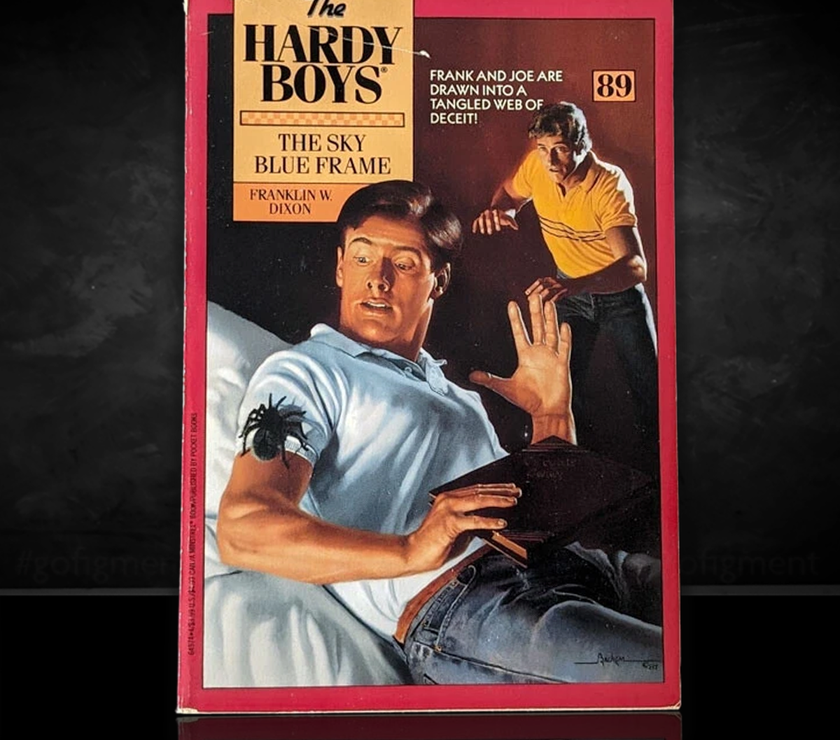 Image of a Hardy Boys Paperback book featuring 89 The Sky Blue Frame - The Hardy Boys Paperback Book - Vintage 1988