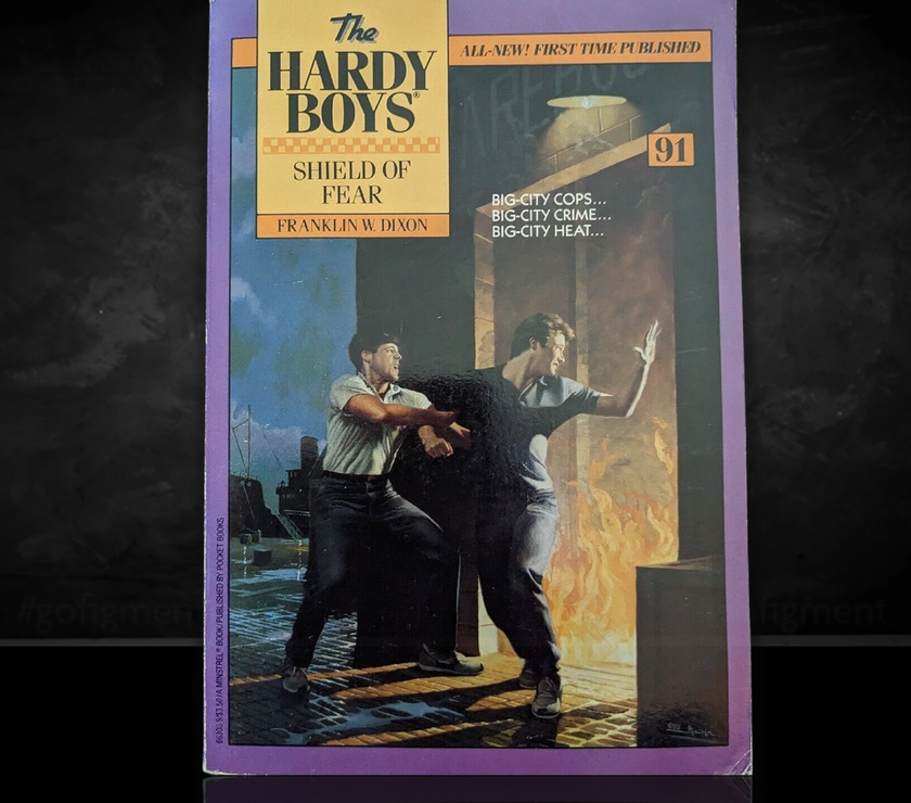 Image of a Hardy Boys Paperback book featuring 91 Shield of Fear - The Hardy Boys Paperback Book - Vintage 1988