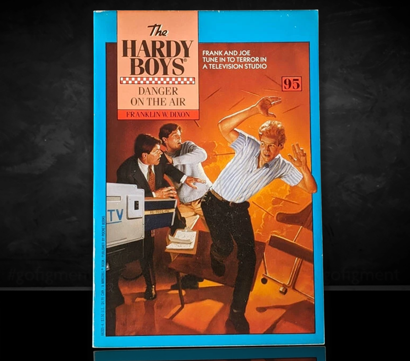Image of a Hardy Boys Paperback book featuring 95 Danger On The Air - The Hardy Boys Paperback Book - Vintage 1989