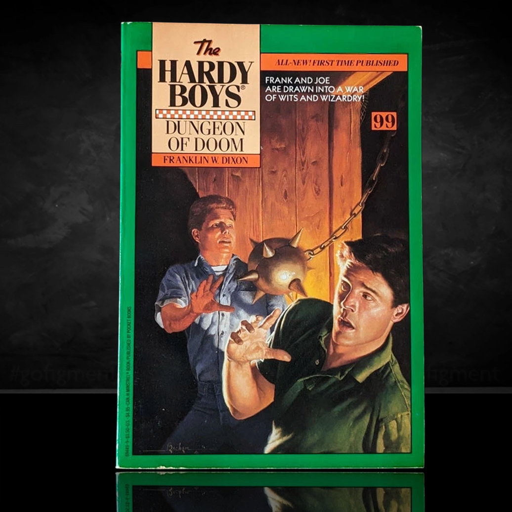 Image of a Hardy Boys Paperback book featuring 99 Dungeon of Doom - The Hardy Boys Paperback Book - Vintage 1989