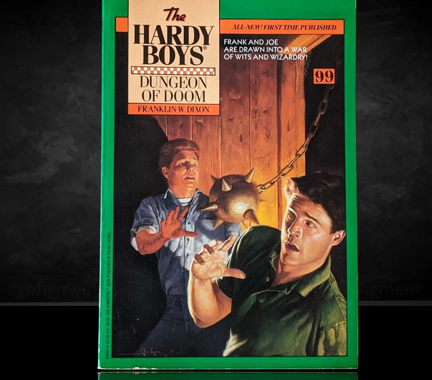 Image of a Hardy Boys Paperback book featuring 99 Dungeon of Doom - The Hardy Boys Paperback Book - Vintage 1989