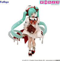 Hatsune Miku x TIROL Choco: Milk Chocolate Version – Trio-Try-iT Statue by Banpresto with flowing teal twin tails and chocolate bar accessory