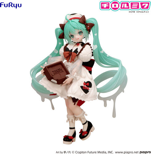 Hatsune Miku x TIROL Choco: Milk Chocolate Version – Trio-Try-iT Statue by Banpresto with pastel teal hair and chocolate-themed dress new in box