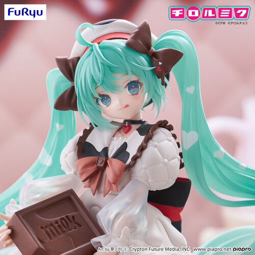 Hatsune Miku x TIROL Choco: Milk Chocolate Version – Trio-Try-iT Statue by Banpresto new in box with pastel teal hair and chocolate bow accents