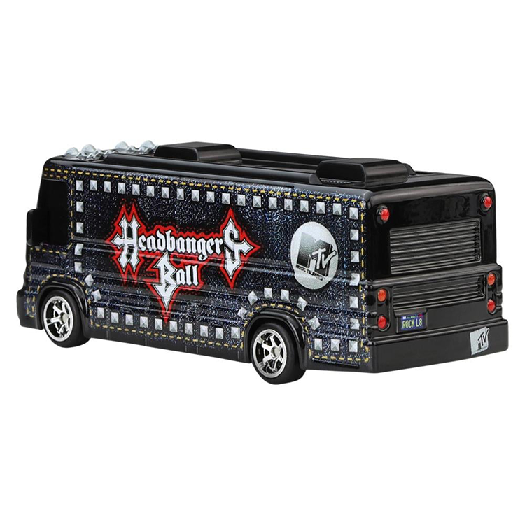 Mattel Hot Wheels MTV Headbangers Ball Tour Bus diecast car with detailed metal body and RealRiders tires