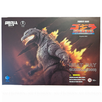 Godzilla 2000 Godzilla Millennium Heat Ray Exquisite Basic Series Action Figure 6 inch packaging with fiery background