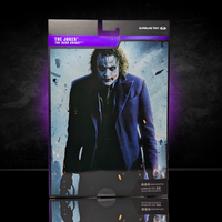 McFarlane Toys DC Multiverse The Dark Knight Joker (Heath Ledger) 7" Action Figure packaging with dark, smoky background.