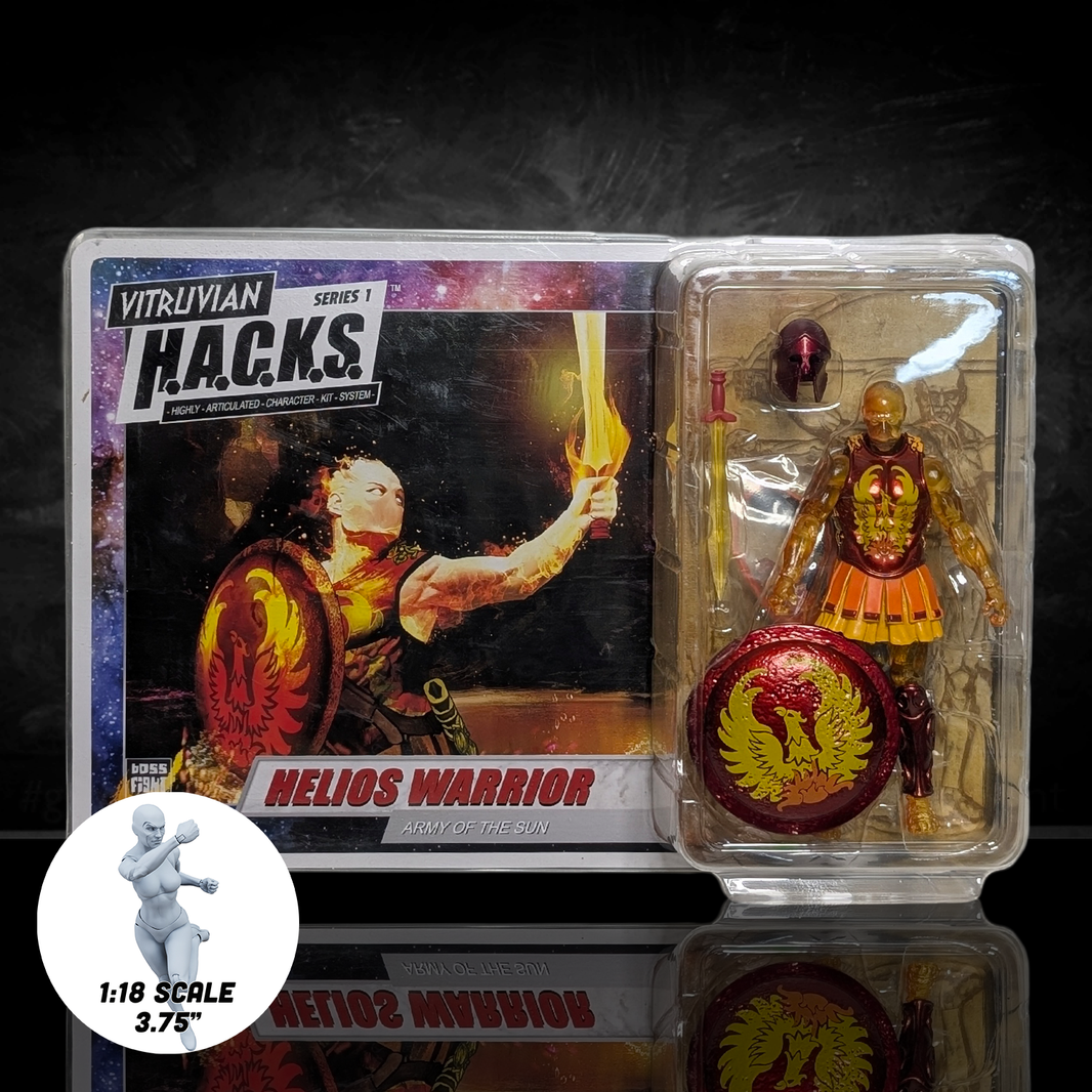 Helios Warrior Vitruvian H.A.C.K.S. Action Figure: Glowing Spartan Champion of the Sun 1:18 Scale