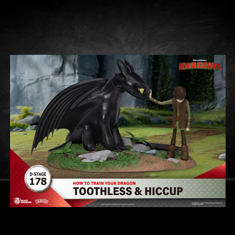 Beast Kingdom How to Train Your Dragon statue of Toothless and Hiccup sharing a moment of trust on a detailed base
