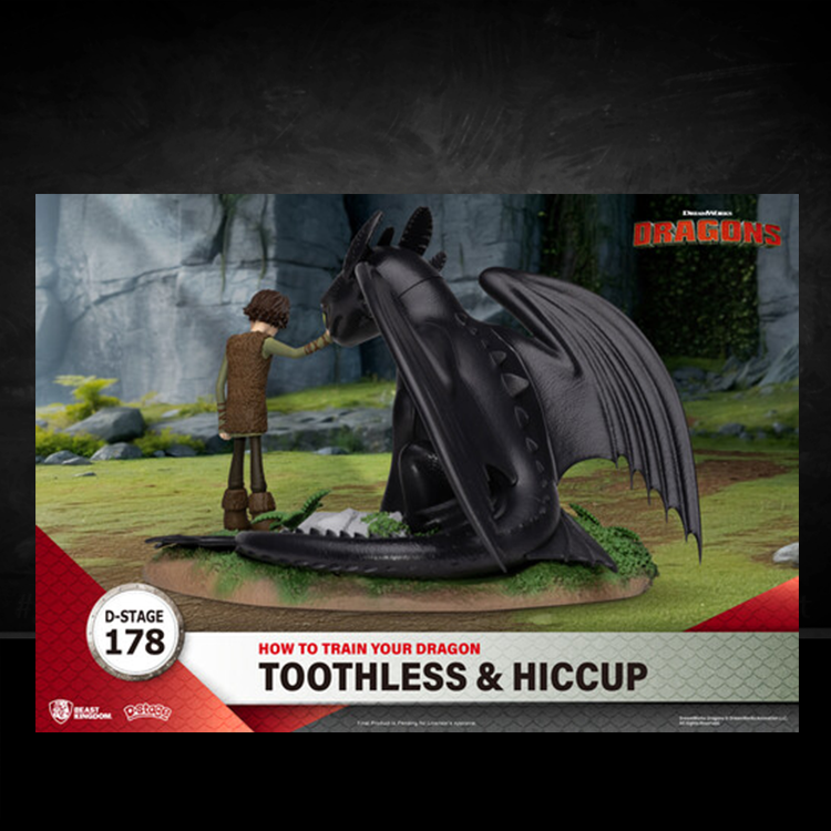 Beast Kingdom statue of Toothless and Hiccup sharing a moment of trust from How to Train Your Dragon.