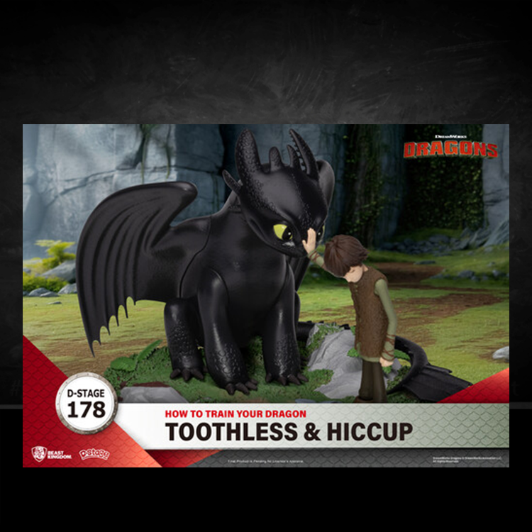 Beast Kingdom How to Train Your Dragon diorama of Toothless and Hiccup forming their legendary bond.