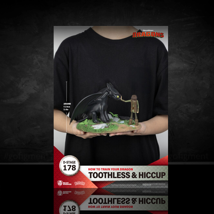 Beast Kingdom How to Train Your Dragon D-Stage statue showcasing Toothless and Hiccup bonding moment on mossy base
