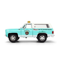 Smokey Bear 1980 Chevy Blazer 1:24 Scale Die-Cast Metal Vehicle with Figure, turquoise truck by Jada Toys