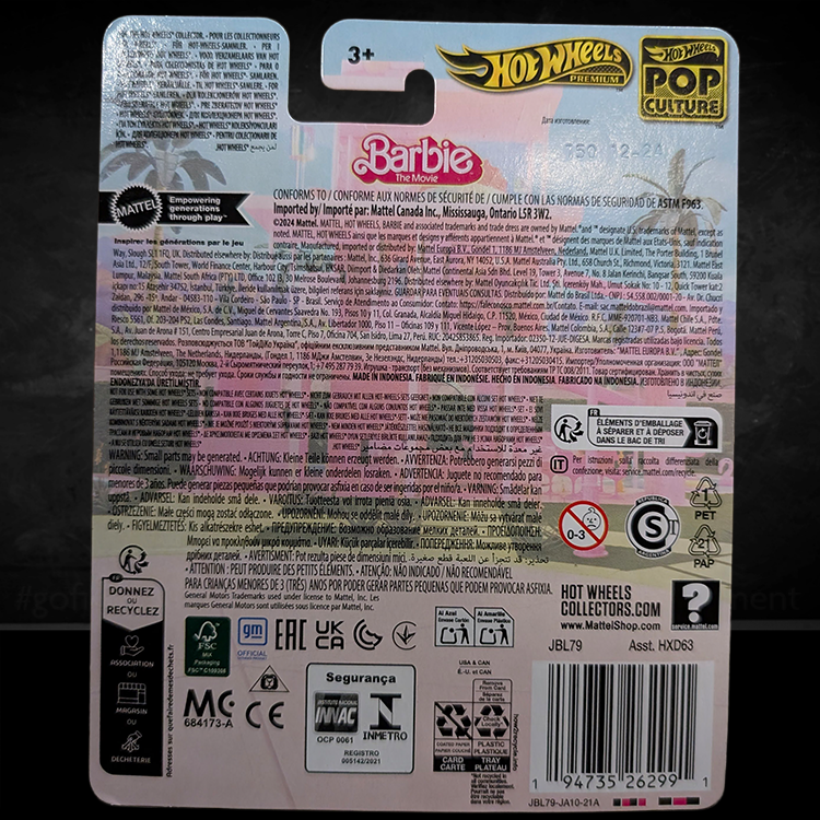 Mattel Hot Wheels Premium Barbie The Movie 1956 Corvette pop culture collectible packaging back view