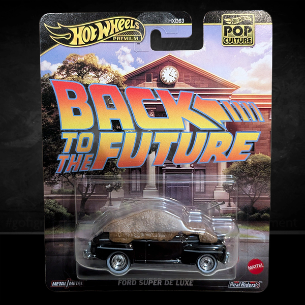 Hot Wheels Premium Back to the Future Ford Super De Luxe diecast car with detailed manure design in original packaging