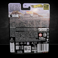 Back of Mattel Hot Wheels Back to the Future Ford Super De Luxe diecast car packaging with product details and warnings
