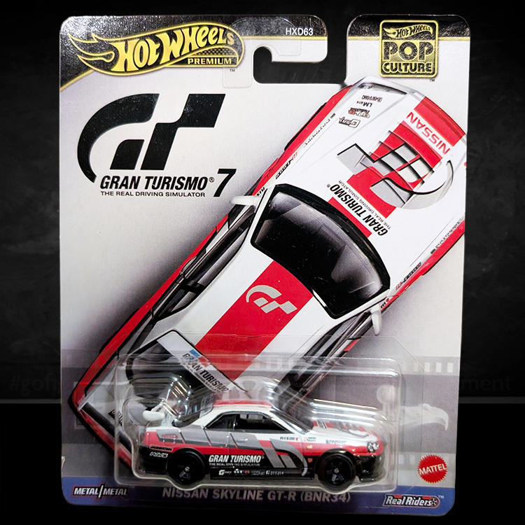 Hot Wheels Premium Nissan Skyline GT-R Gran Turismo 7 die-cast car in detailed 1:64 scale packaging by Mattel