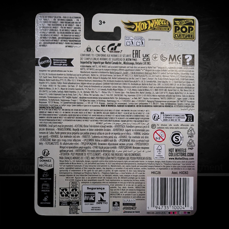 Mattel Hot Wheels Premium Nissan Skyline GT-R Gran Turismo 7 diecast car with detailed Pop Culture packaging