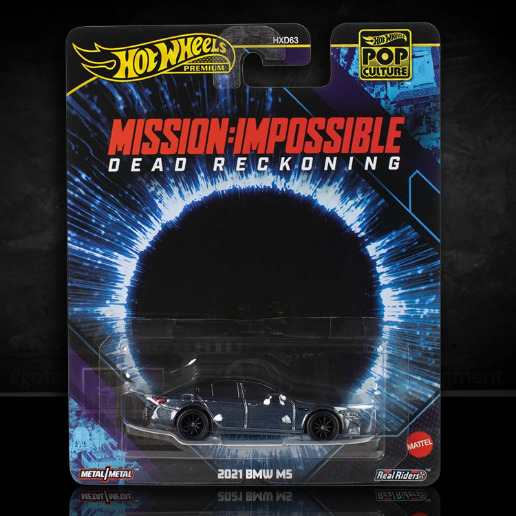 Mattel Hot Wheels Premium 2025 BMW M5 diecast from Mission Impossible Dead Reckoning collection packaging