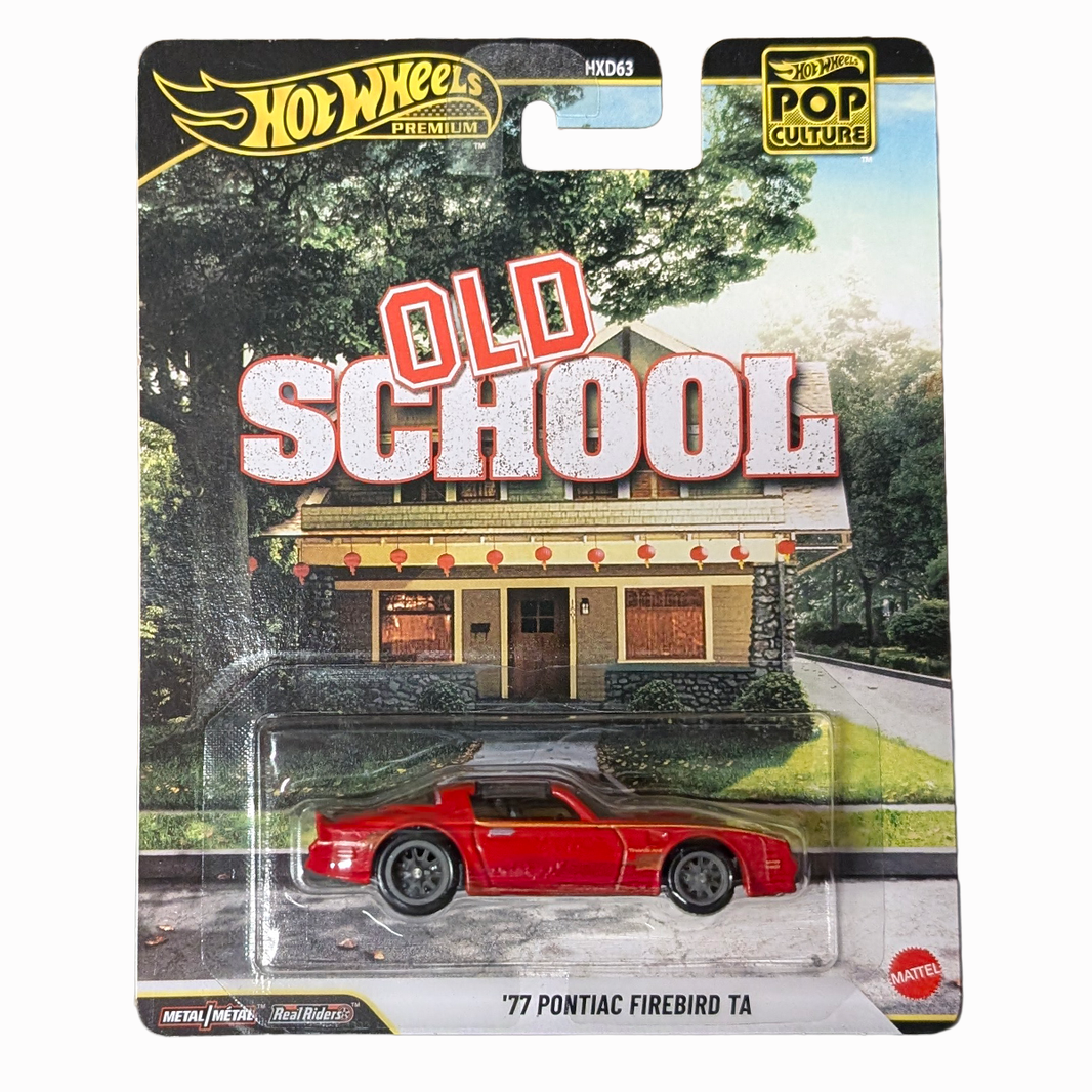 77 Pontiac Firebird T/A 1:64 Hot Wheels Pop Culture Mini-Vehicle by Mattel in red blister packaging