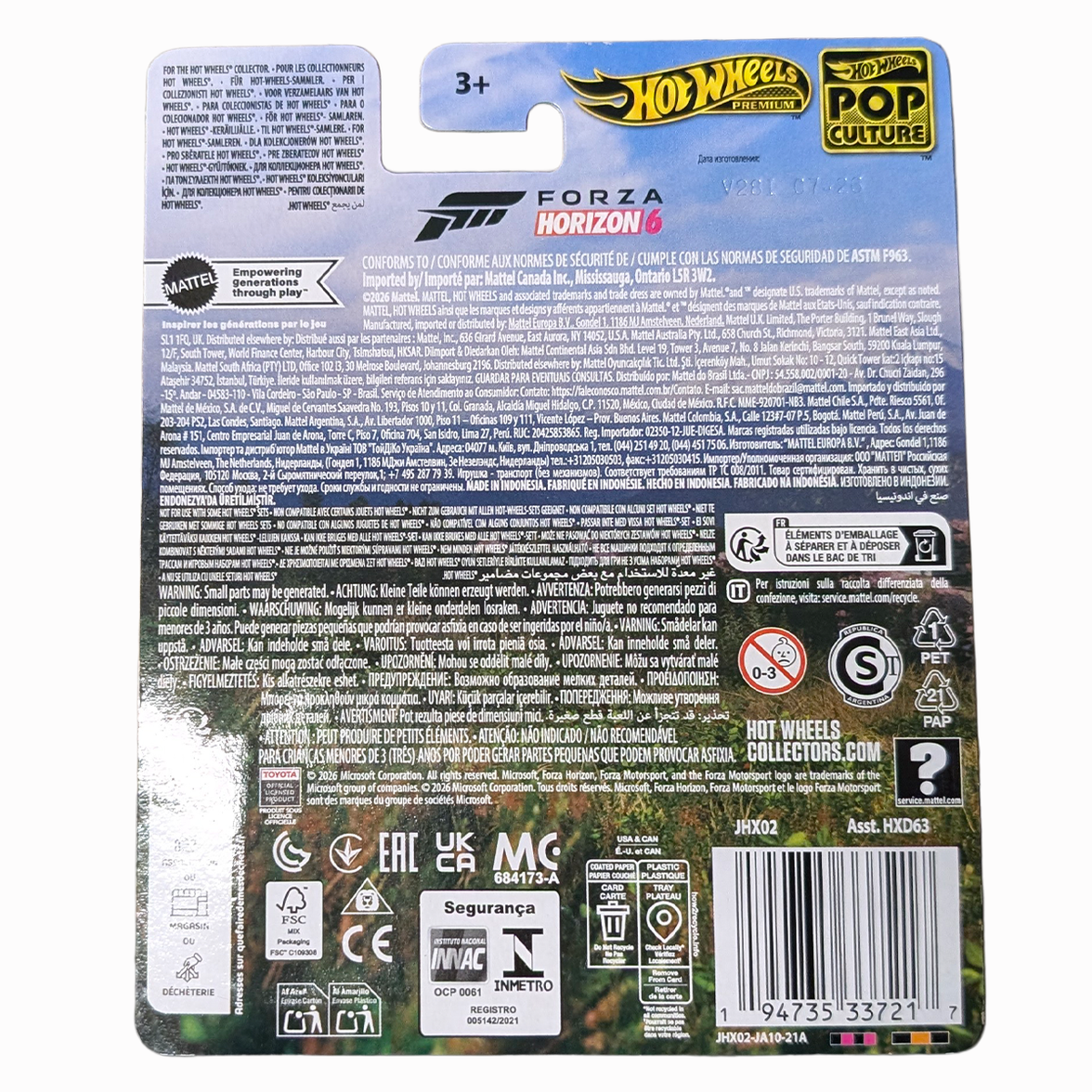 24 Toyota Land Cruiser FORZA 1:64 Hot Wheels Pop Culture Mini-Vehicle by Mattel, packaging back view