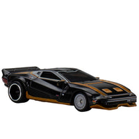 Mattel Hot Wheels Premium Cyberpunk Quadra V-Tech Turbo R die-cast model car in black with orange details