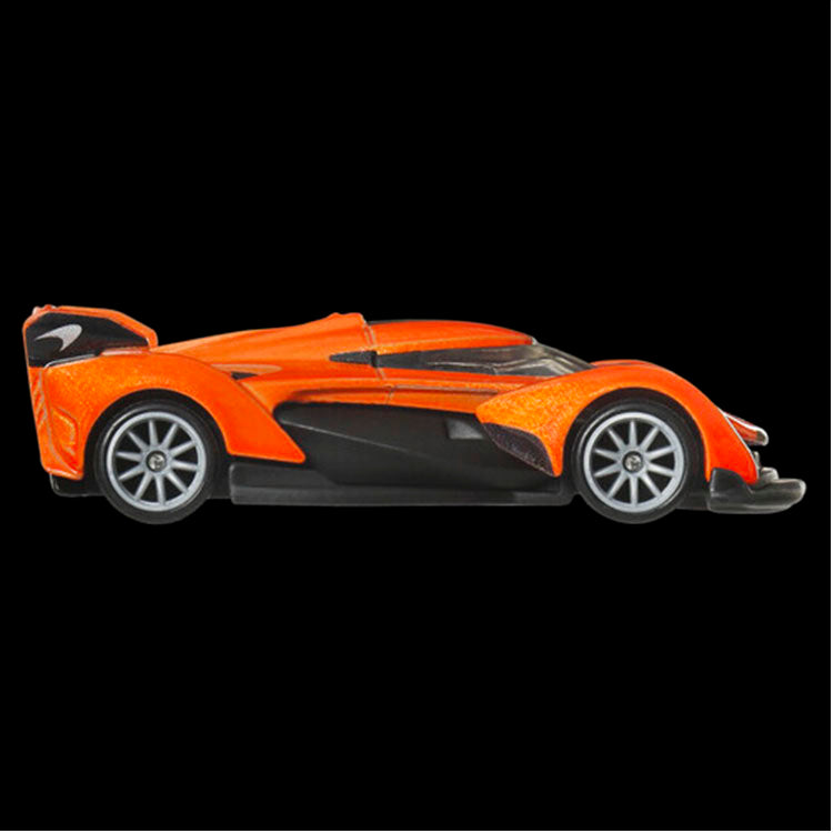 Mattel Hot Wheels McLaren Solus GT chassis conversion model car in vibrant orange with detailed design