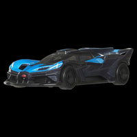 Mattel Hot Wheels Bugatti Bolide chassis conversion model car in black and blue with detailed aerodynamic design