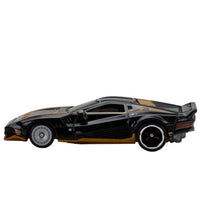 Mattel Hot Wheels Cyberpunk Quadra V-Tech Turbo R die-cast model car with detailed black and gold finish