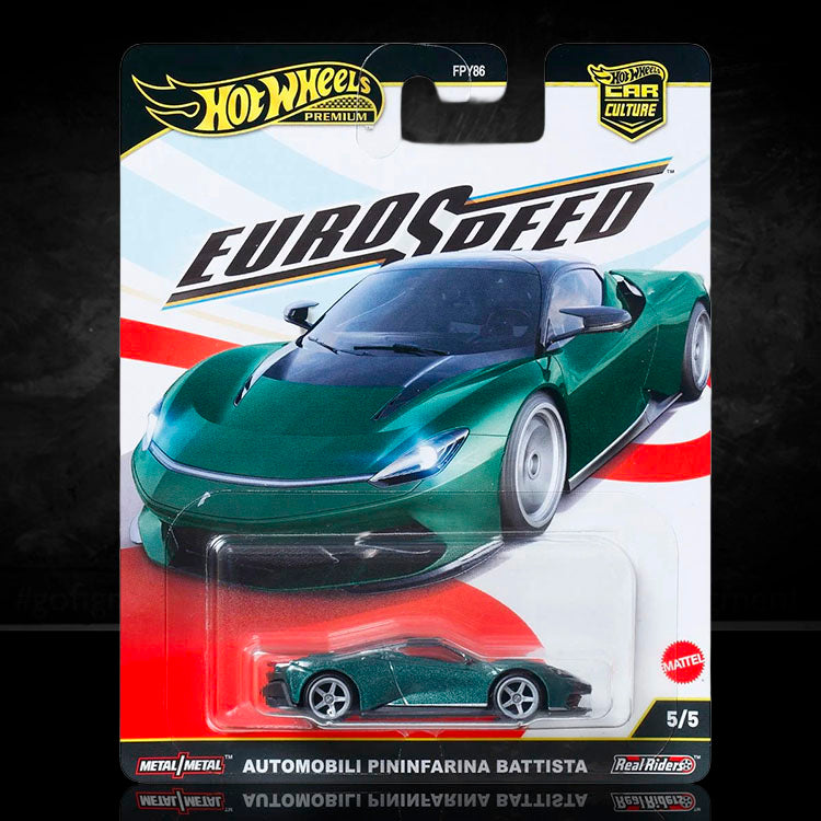 Mattel Hot Wheels Premium green Automobili Pininfarina Battista die-cast model car in Euro Speed packaging