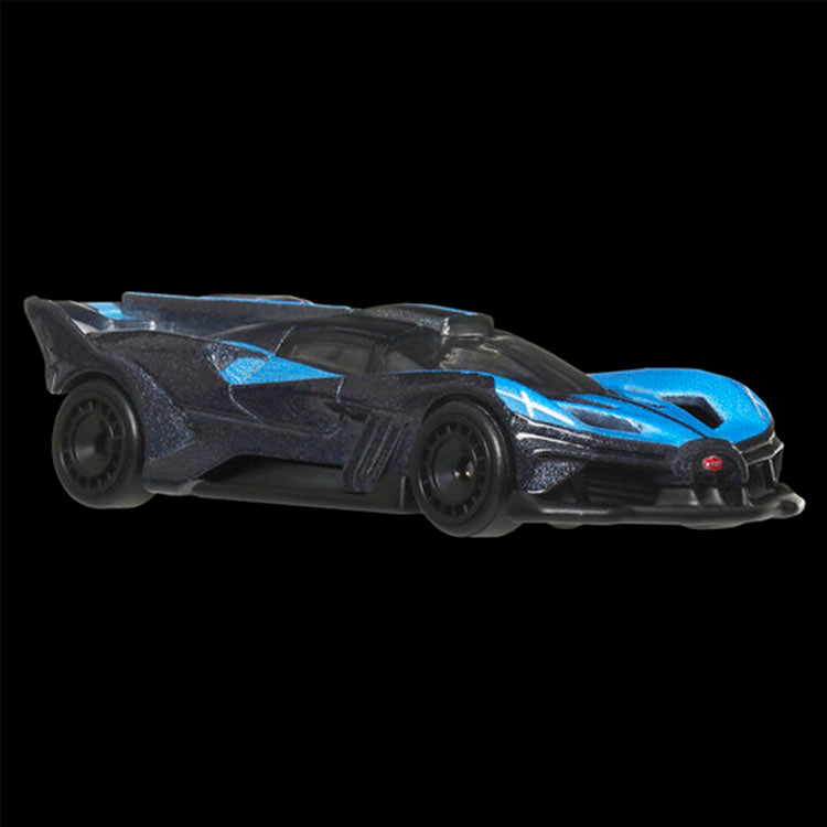 Mattel Hot Wheels Bugatti Bolide chassis conversion model car in black and blue with detailed racing design