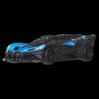 Mattel Hot Wheels Bugatti Bolide chassis conversion model car in black and blue with detailed racing design