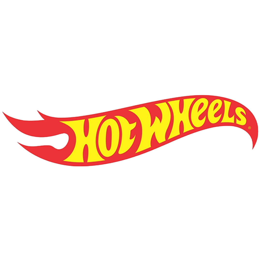 Mattel Hot Wheels logo in red and yellow with flame design representing the brand’s racing heritage.