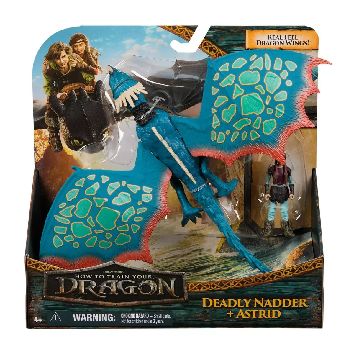 Spin Master How to Train Your Dragon Deadly Nadder Stormfly and Astrid action figures set in packaging