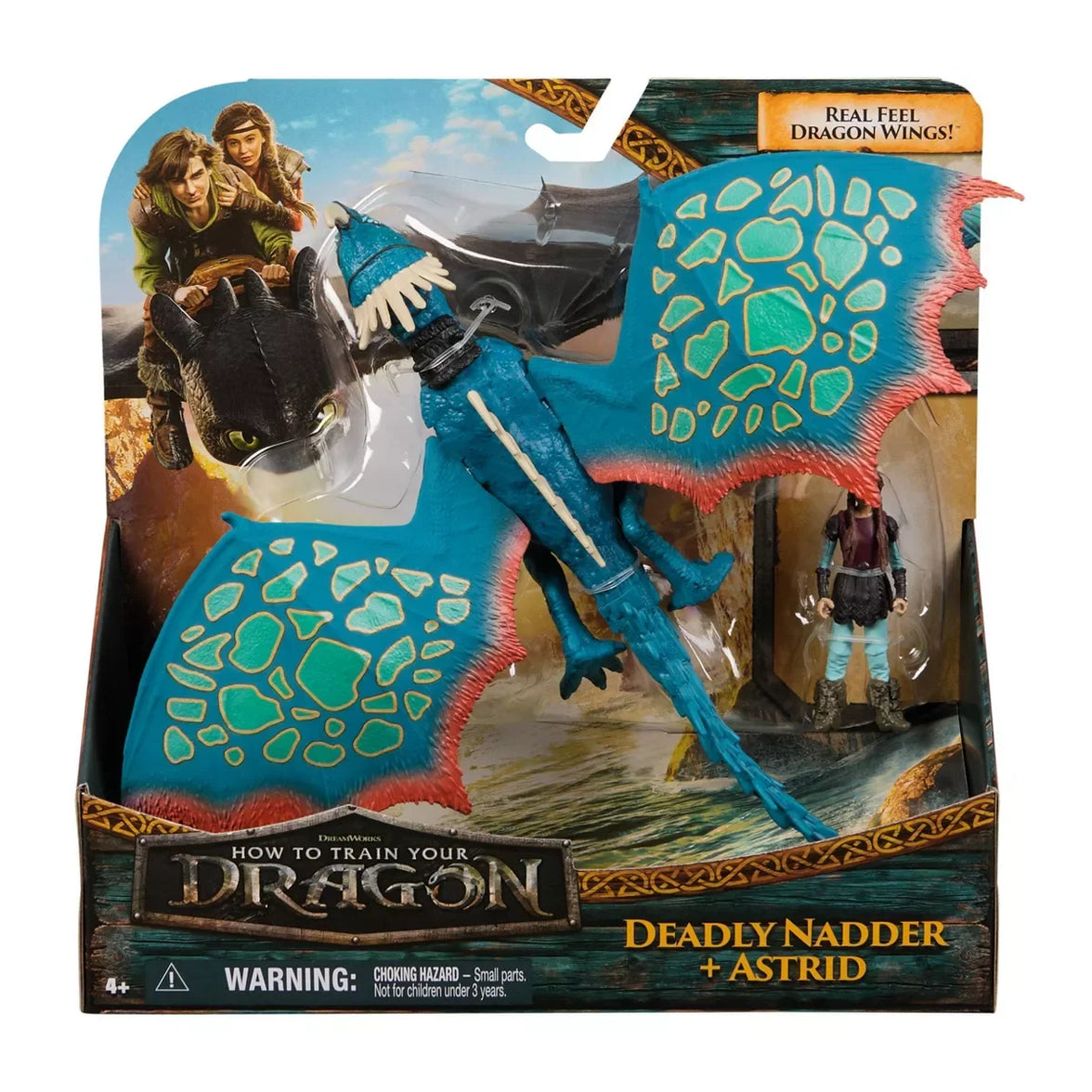 Spin Master How to Train Your Dragon Deadly Nadder Stormfly and Astrid action figures set in packaging