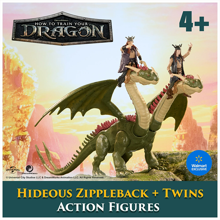 How to Train Your Dragon Hideous Zippleback dragon with Ruffnut and Tuffnut twin Viking action figures