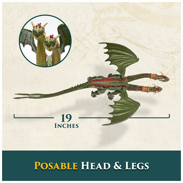 Spin Master How to Train Your Dragon Hideous Zippleback dragon with posable heads and legs, 19 inches long action figure.