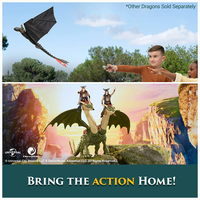 Hideous Zippleback dragon action figure with Ruffnut and Tuffnut Viking riders in outdoor and sunset play scenes